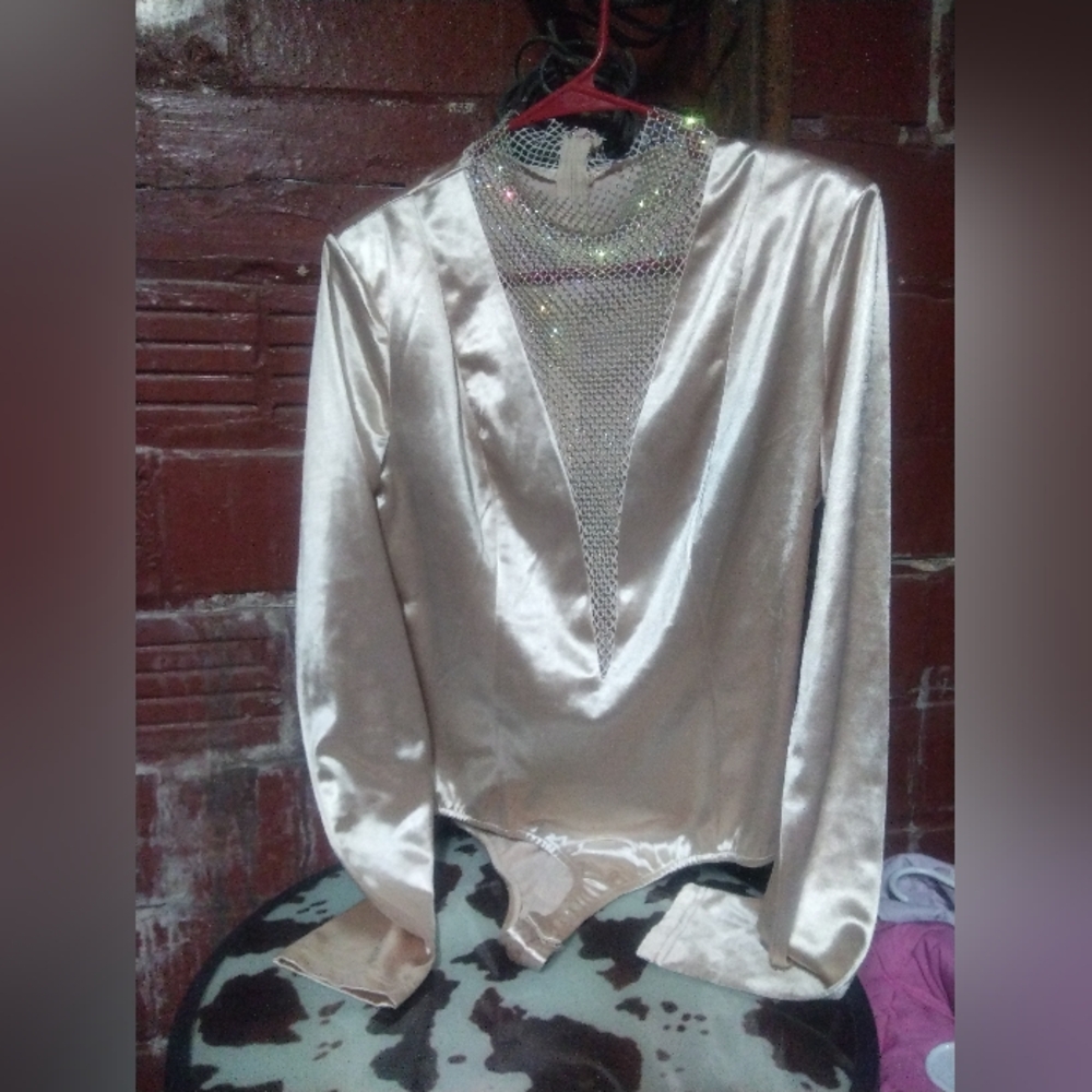 Elegant Satin Bodysuit With Rhinestone Detail